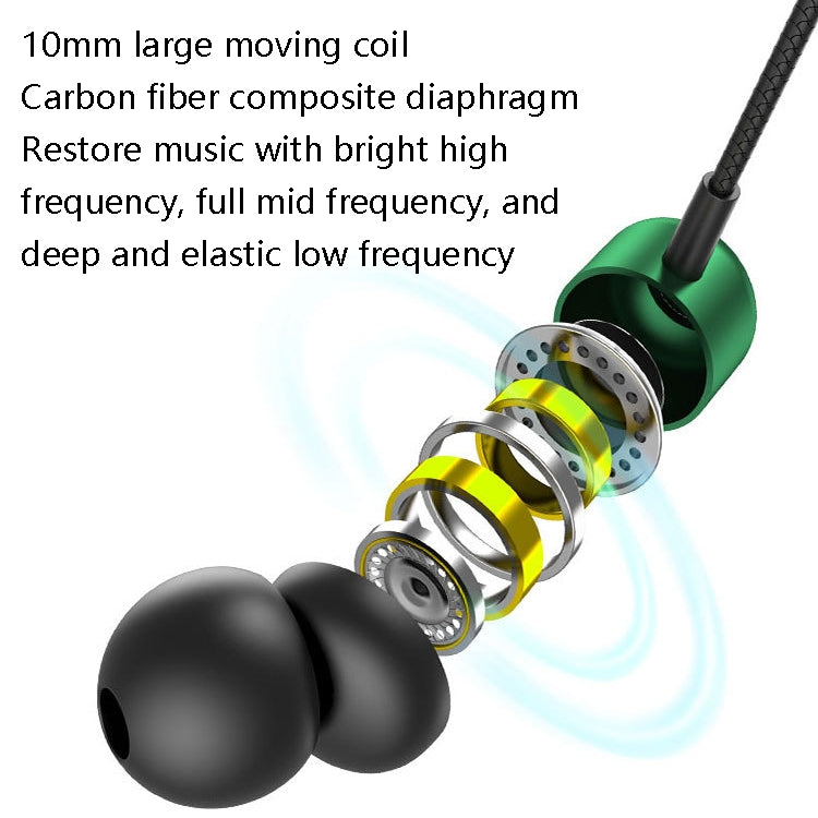 2 PCS TS6000 3.5mm Metal Elbow In-Ear Wired Control Earphone with Mic(Green)