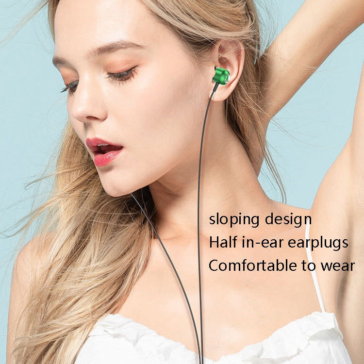 2 PCS TS6000 3.5mm Metal Elbow In-Ear Wired Control Earphone with Mic(Green)
