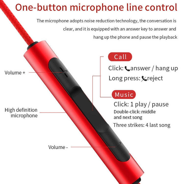 EN3900 3.5mm Plug In-Ear Wired Control Earphone with Mic(Red)