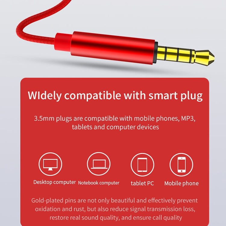 EN3900 3.5mm Plug In-Ear Wired Control Earphone with Mic(Red)
