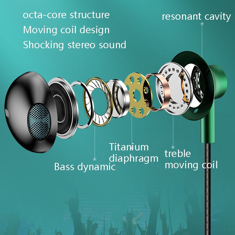 TS6800 3.5mm Metal Elbow Noise Cancelling Wired Game Earphone(Green)