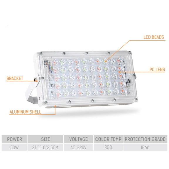 50W LED RGB Water-resistant Ultra-light Outdoor Flood Light with Remote Control
