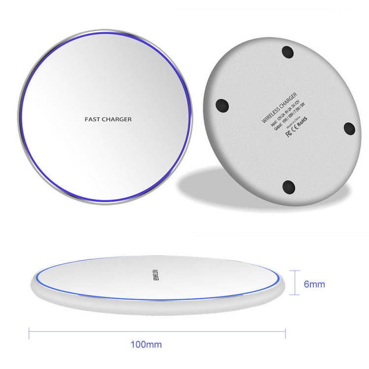 15W Metal Round Wireless Charger Smart Fast Charge(Black + Black Surface)