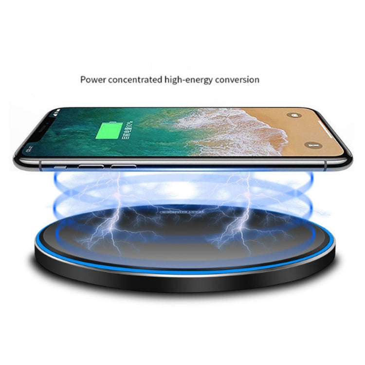 15W Metal Round Wireless Charger Smart Fast Charge(Black + Black Surface)