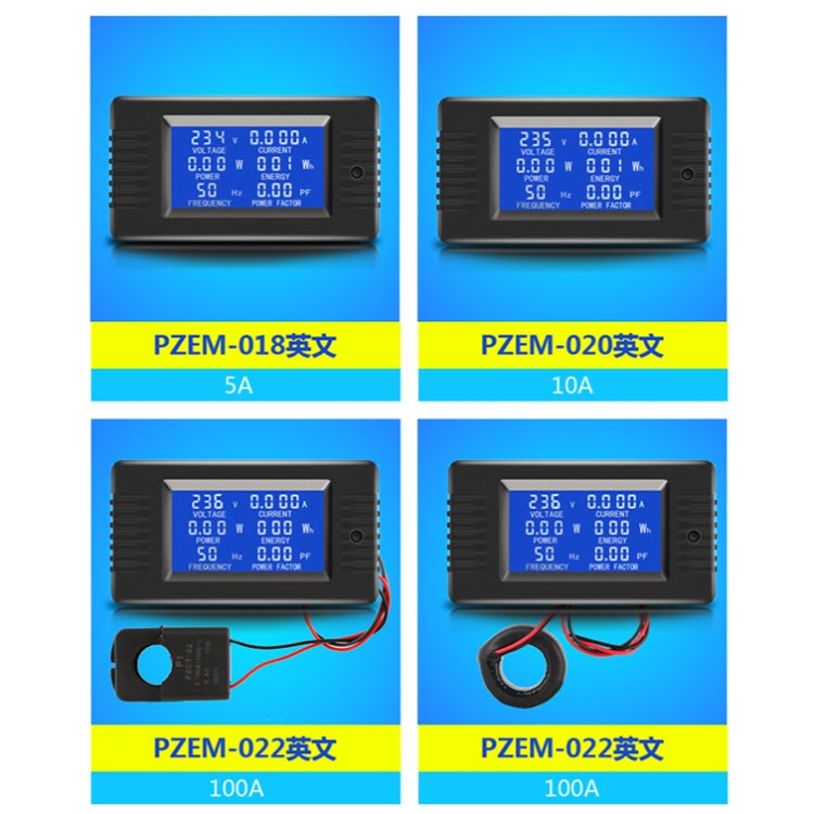 Peacefair English Version Multifunctional AC Digital Display Power Monitor, Specification: 5A