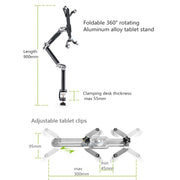 TB-03 Aluminum Alloy Tablet PC Stand Lazy Bedside Desktop Folding Camera Microphone Stand(Silver)