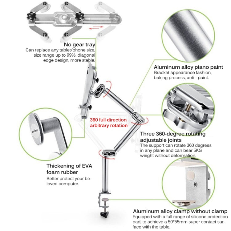TB-03 Aluminum Alloy Tablet PC Stand Lazy Bedside Desktop Folding Camera Microphone Stand(Silver)
