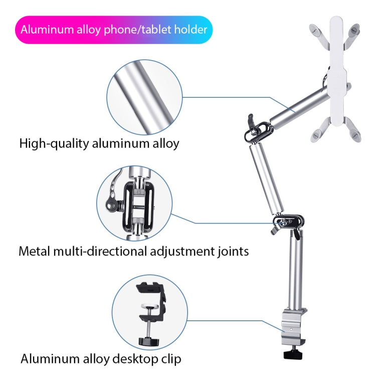 TB-03 Aluminum Alloy Tablet PC Stand Lazy Bedside Desktop Folding Camera Microphone Stand(Silver)