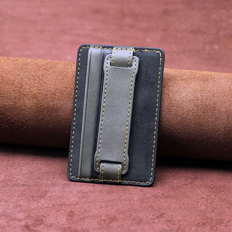 2 PCS Leather Phone Card Sleeve Back Sticker Wrist Pull Strap Holder(Black)