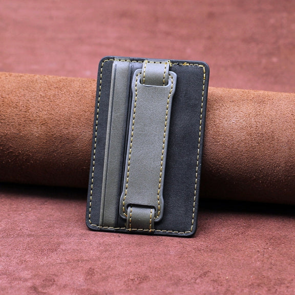 2 PCS Leather Phone Card Sleeve Back Sticker Wrist Pull Strap Holder(Black)