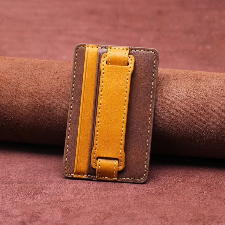 2 PCS Leather Phone Card Sleeve Back Sticker Wrist Pull Strap Holder(Brown)