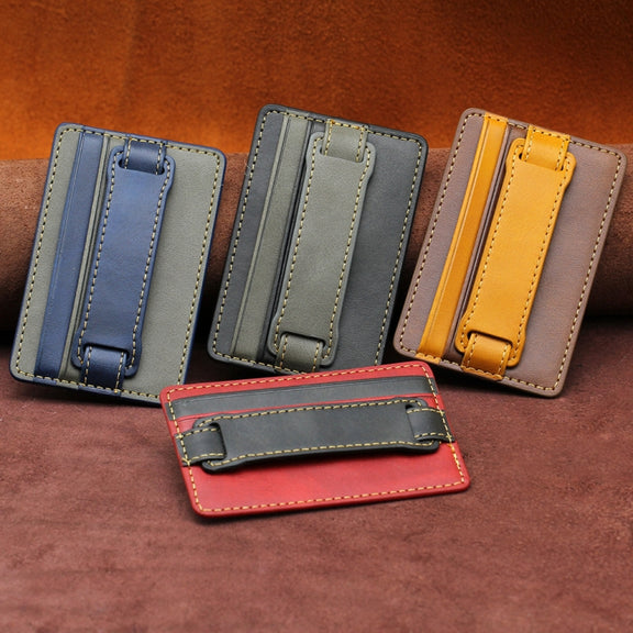 2 PCS Leather Phone Card Sleeve Back Sticker Wrist Pull Strap Holder(Blue)