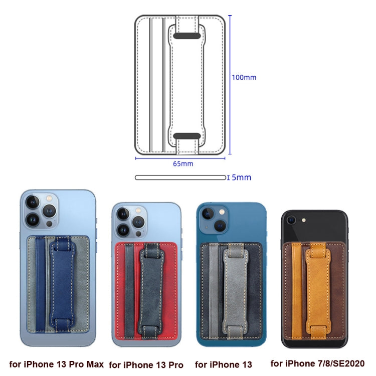 2 PCS Leather Phone Card Sleeve Back Sticker Wrist Pull Strap Holder(Blue)