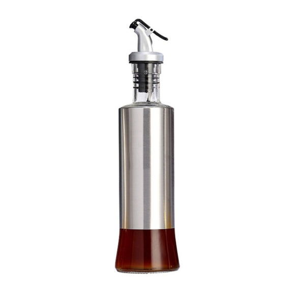 Stainless Steel Glass Oil Bottle Kitchen Pressed Seasoning Bottle, Capacity: 300ml