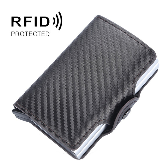 Baellerry K9172 RFID Double Aluminum Box Card Holder Automatic Pop-up Card Holder(Coffee)