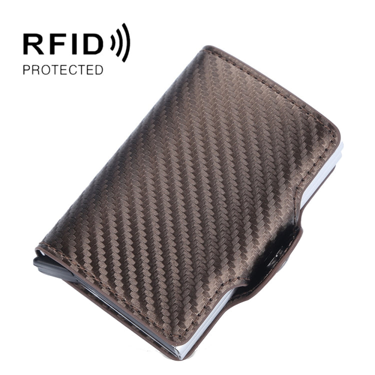 Baellerry K9172 RFID Double Aluminum Box Card Holder Automatic Pop-up Card Holder(Brown)