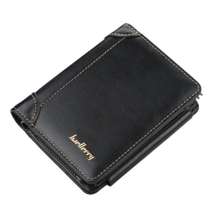 Baellerry D9159 Men Short Tri-Fold Zip Coin Purse Thin Card Holder(Black)