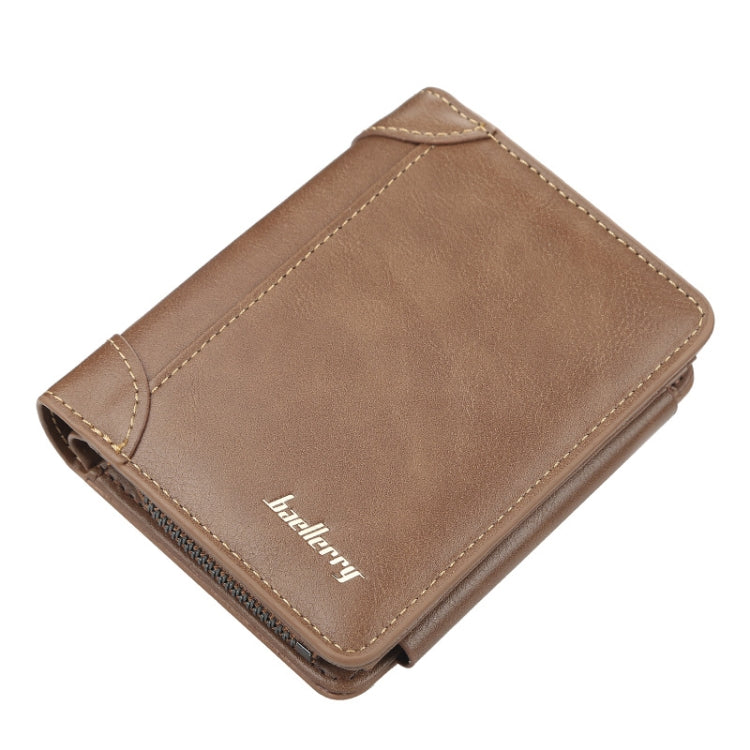 Baellerry D9159 Men Short Tri-Fold Zip Coin Purse Thin Card Holder(Brown)