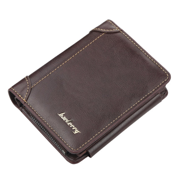 Baellerry D9159 Men Short Tri-Fold Zip Coin Purse Thin Card Holder(Coffee)