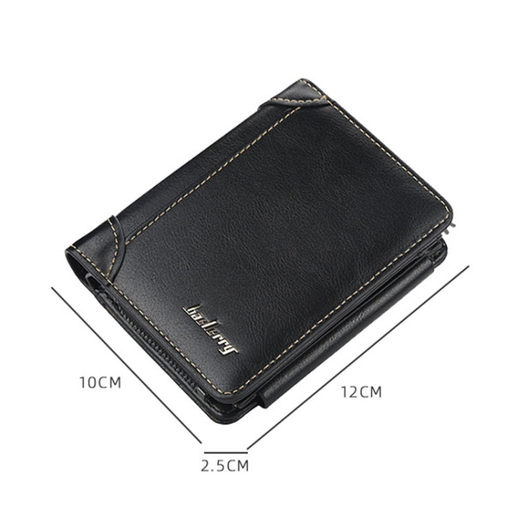 Baellerry D9159 Men Short Tri-Fold Zip Coin Purse Thin Card Holder(Black)