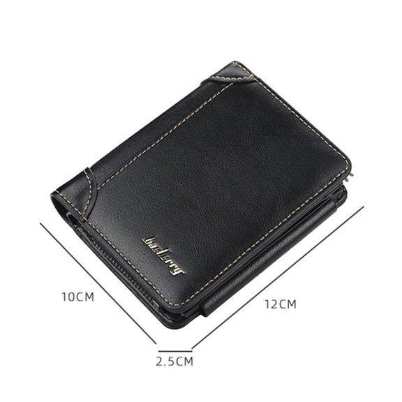 Baellerry D9159 Men Short Tri-Fold Zip Coin Purse Thin Card Holder(Black)