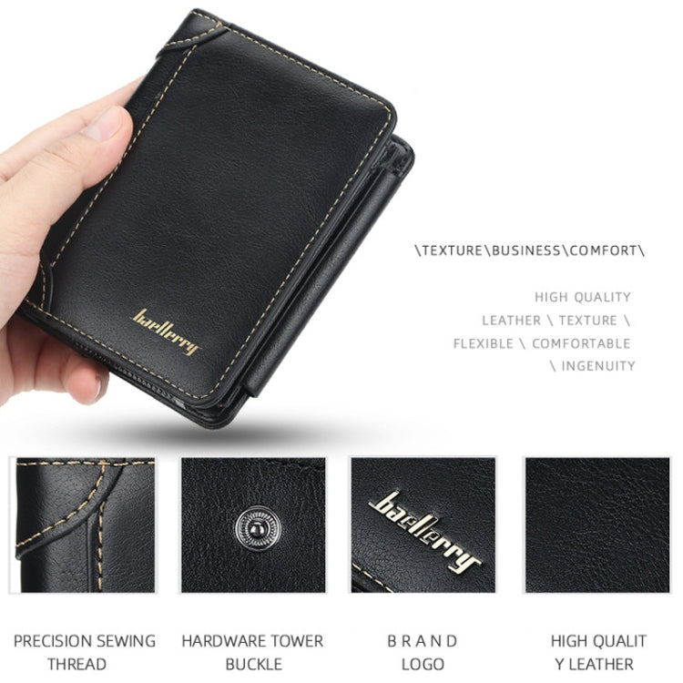 Baellerry D9159 Men Short Tri-Fold Zip Coin Purse Thin Card Holder(Black)
