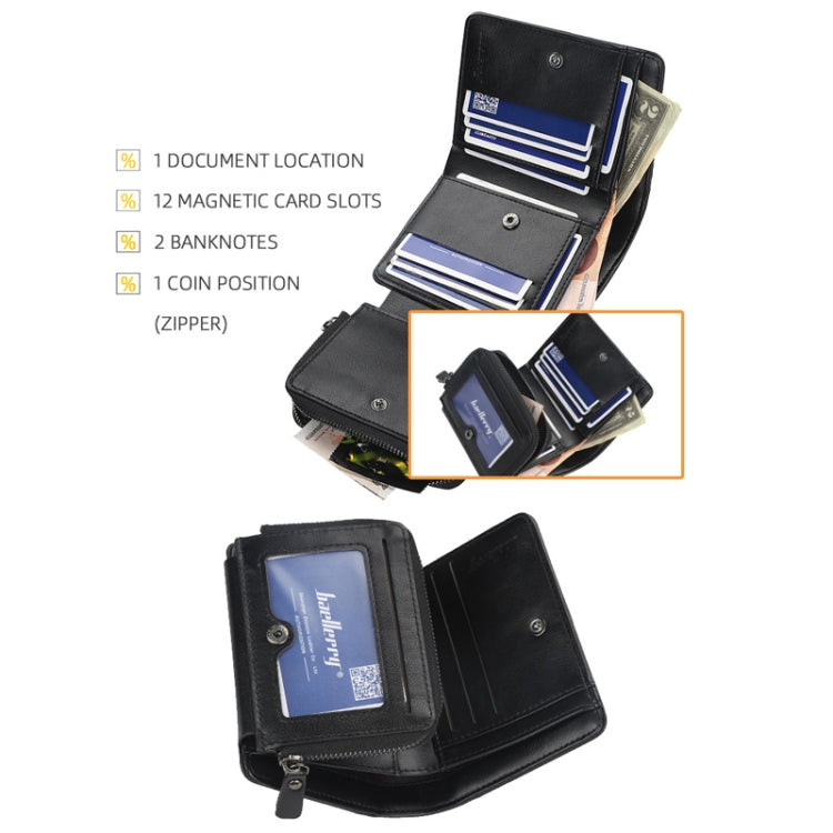 Baellerry D9159 Men Short Tri-Fold Zip Coin Purse Thin Card Holder(Black)