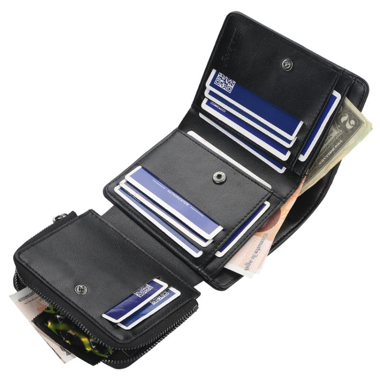 Baellerry D9159 Men Short Tri-Fold Zip Coin Purse Thin Card Holder(Black)