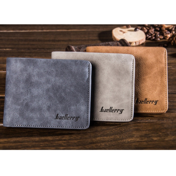 Baellerry BLR1152 Men Short Wallet Vintage Frosted Two Fold Wallet(Coffee Horizontal)