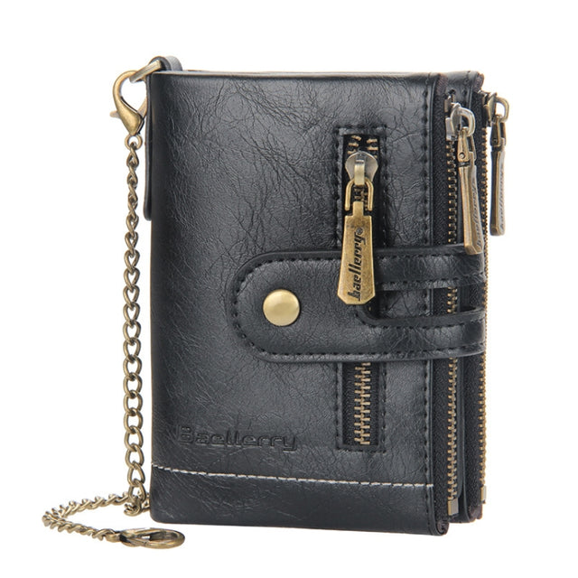 Baellerry  Short Wallet Double Zipper Tri-Fold Wallet For Men(Black)