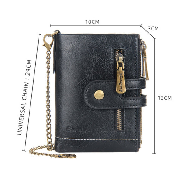 Baellerry  Short Wallet Double Zipper Tri-Fold Wallet For Men(Black)