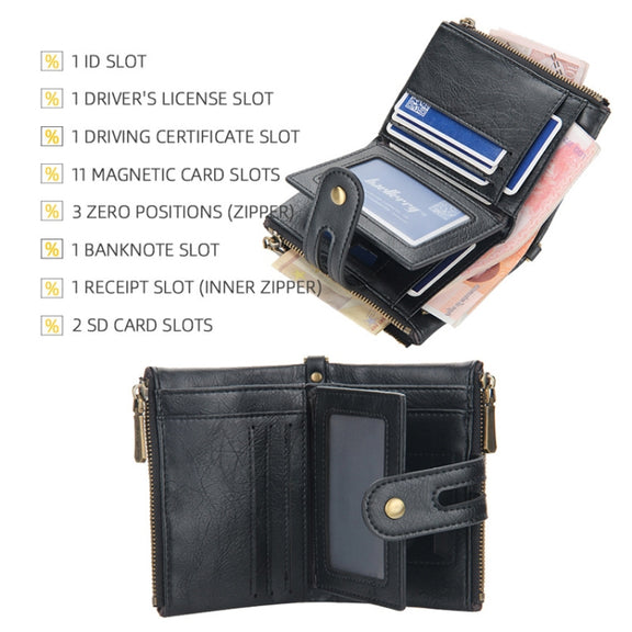 Baellerry  Short Wallet Double Zipper Tri-Fold Wallet For Men(Black)