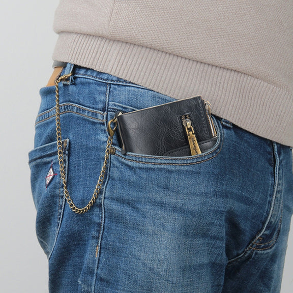 Baellerry  Short Wallet Double Zipper Tri-Fold Wallet For Men(Black)