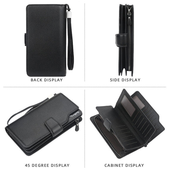 Baellerry Casual Wallet Long Clutch Tri-fold Wallet Multifunctional Phone Bag For Men(Black)