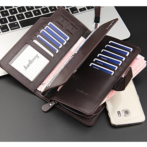 Baellerry Casual Wallet Long Clutch Tri-fold Wallet Multifunctional Phone Bag For Men(Black)