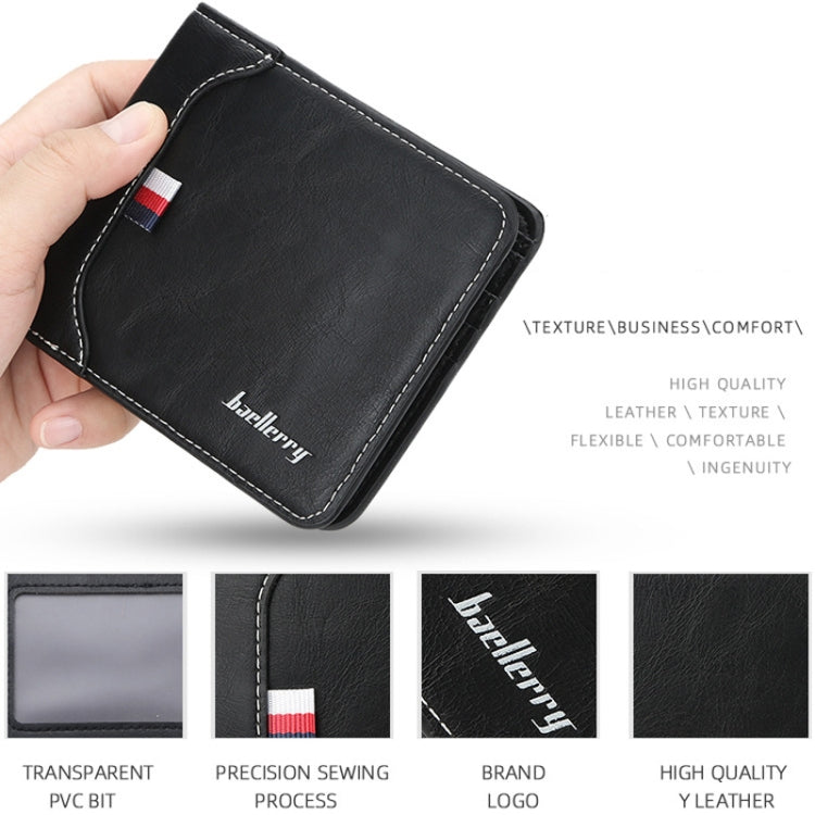 Baellerry Short Wallet Tri-fold Horizontal Coin Purse For Men(Black)