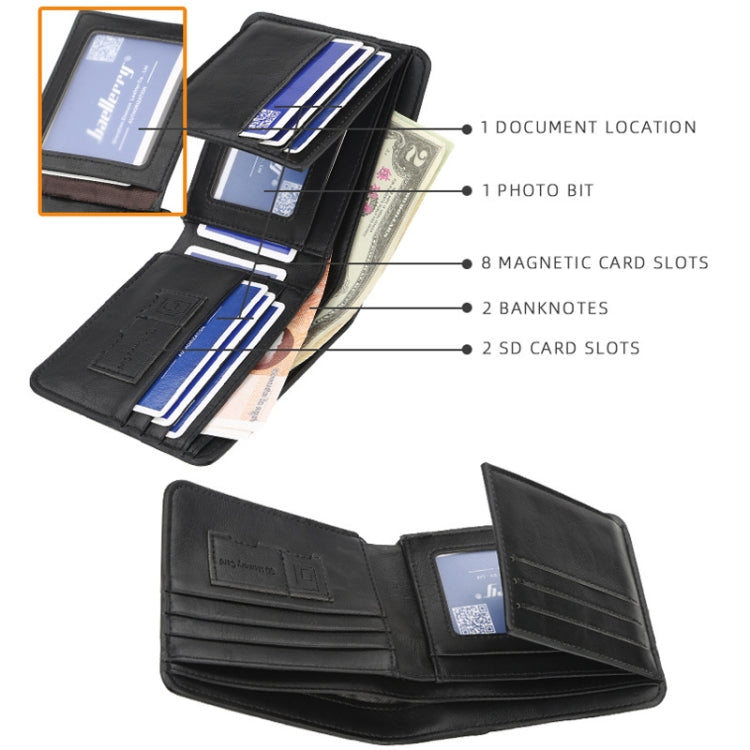 Baellerry Short Wallet Tri-fold Horizontal Coin Purse For Men(Black)