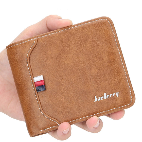 Baellerry Short Wallet Tri-fold Horizontal Coin Purse For Men(Black)