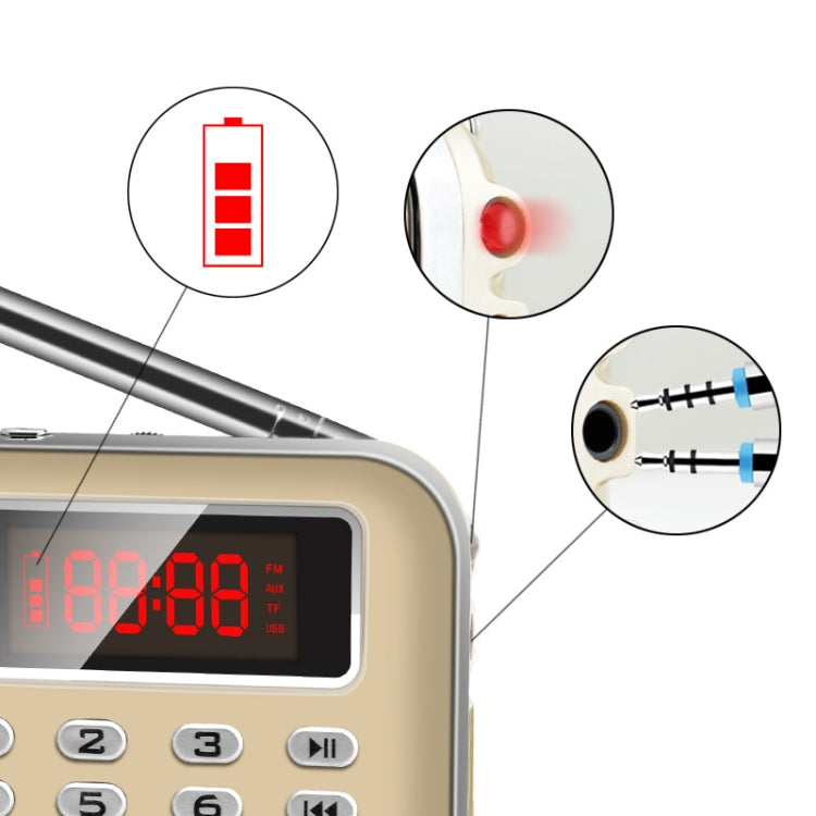 Y-619  FM/AM Mini Radio MP3 Rechargeable Music Player Support TF/SD Card with LED Display(Black)