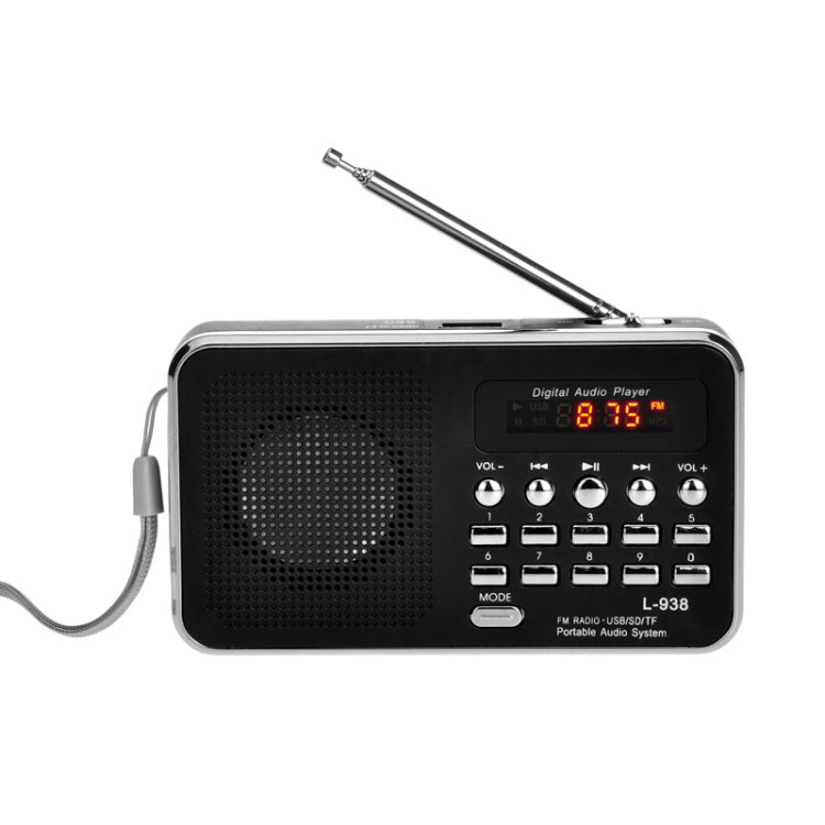 L-938  MP3 Audio Player FM Radio Support  SD MMC Card AUX-IN Earphone-out(Black)