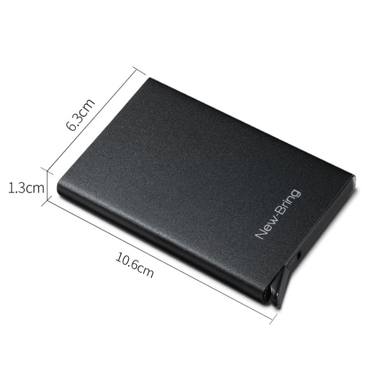 NEWBRING Metal Wallet Automatic Pop-up Anti-degaussing Card Holder, Colour: Black With Back Stickers