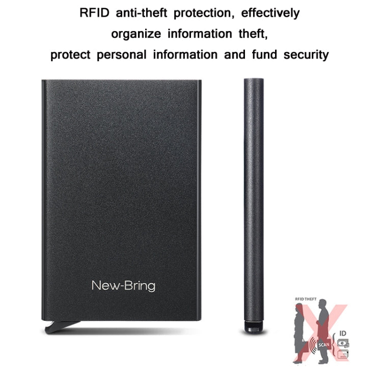 NEWBRING Metal Wallet Automatic Pop-up Anti-degaussing Card Holder, Colour: Black With Back Stickers