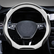 Leather Carbon Fiber Stitching Car Steering Wheel Set, Diameter: 38cm(Black White D Shape) - Steering Wheel Accessories by PMC TechLife | Online Shopping South Africa | PMC TechLife