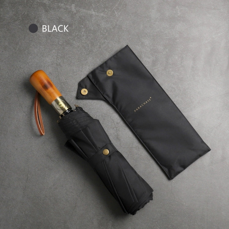 PARACHASE Ten-bone Double-layer Large Windproof Business Automatic Folding Umbrella(Black)