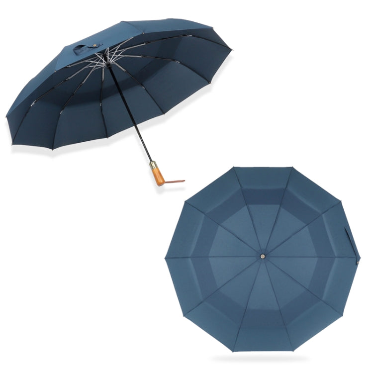 PARACHASE Ten-bone Double-layer Large Windproof Business Automatic Folding Umbrella(Navy)
