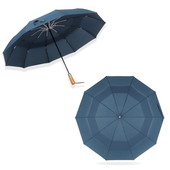 PARACHASE Ten-bone Double-layer Large Windproof Business Automatic Folding Umbrella(Navy)