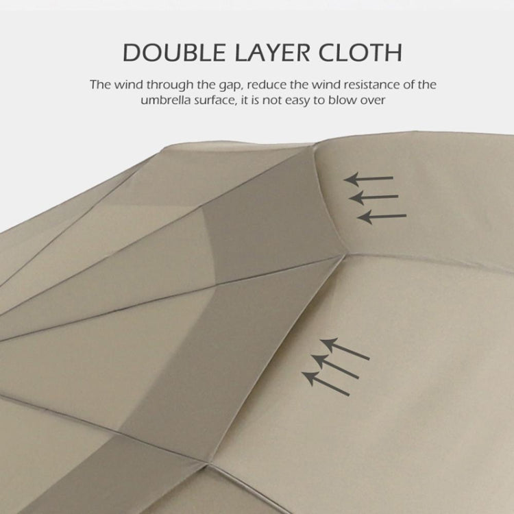 PARACHASE Ten-bone Double-layer Large Windproof Business Automatic Folding Umbrella(Grey)
