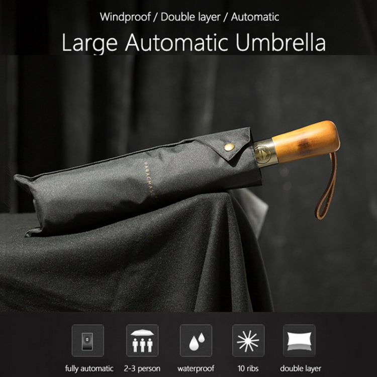 PARACHASE Ten-bone Double-layer Large Windproof Business Automatic Folding Umbrella(Black)