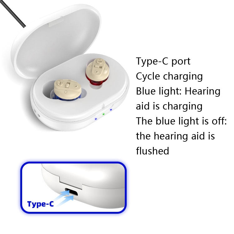 Old People Voice Amplifier Sound Collector Hearing Aid(Skin Color Double Machine + Black Charging Bin)