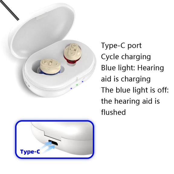 Old People Voice Amplifier Sound Collector Hearing Aid(Skin Color Double Machine + Black Charging Bin)